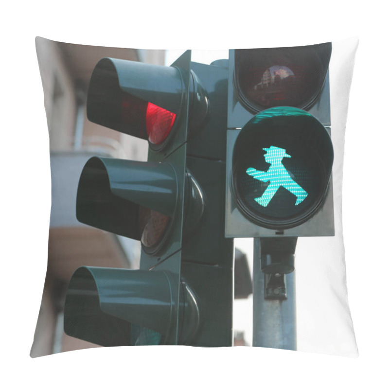 Personality  Berlin, Germany - August 17, 2017: Ampelmann The Symbol Shown On Pedestrian Signals In Berlin. Green Means Ok To Go Pillow Covers