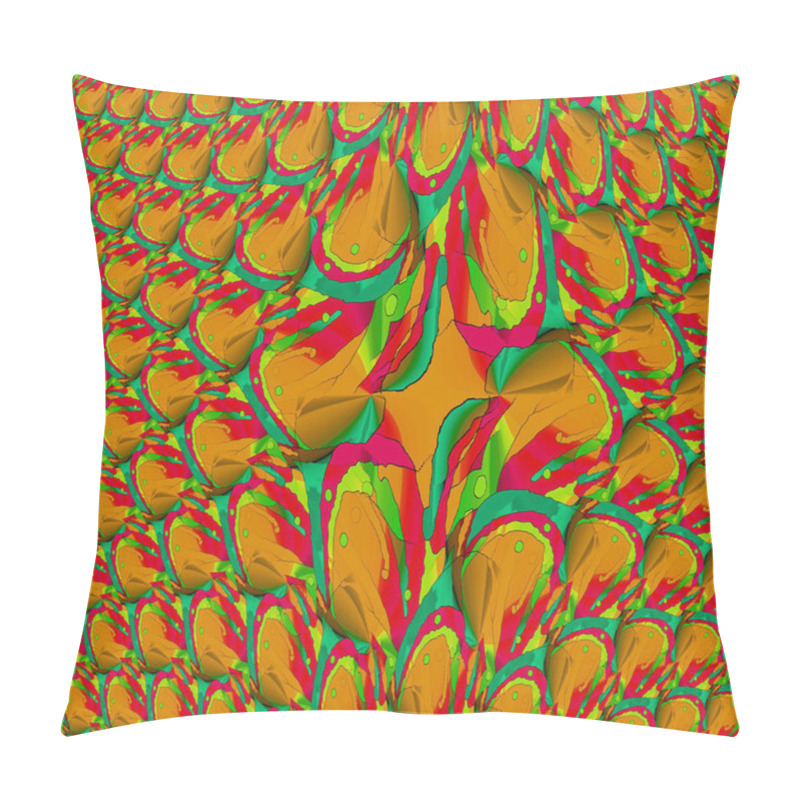 Personality  Abstract Fish Scale Pattern Orange, Ocher, Lime Green And Red, Centered And Gradient. Pillow Covers