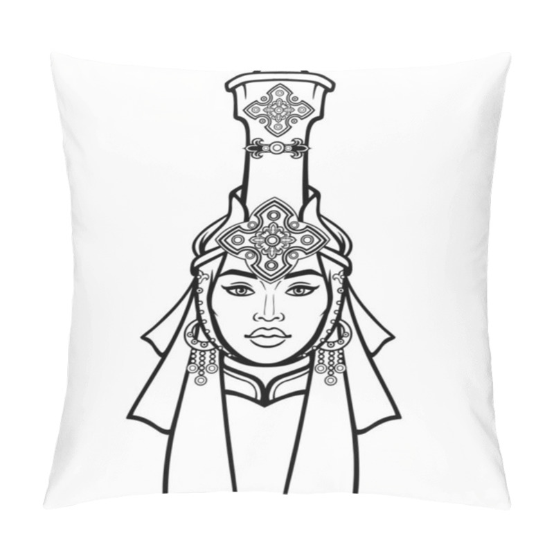 Personality  Asian Beauty. Animation Portrait Of A Beautiful Girl In Ancient National Headdress. Vector Illustration Isolated On A White Background. Print, Poster, T-shirt, Card. Pillow Covers