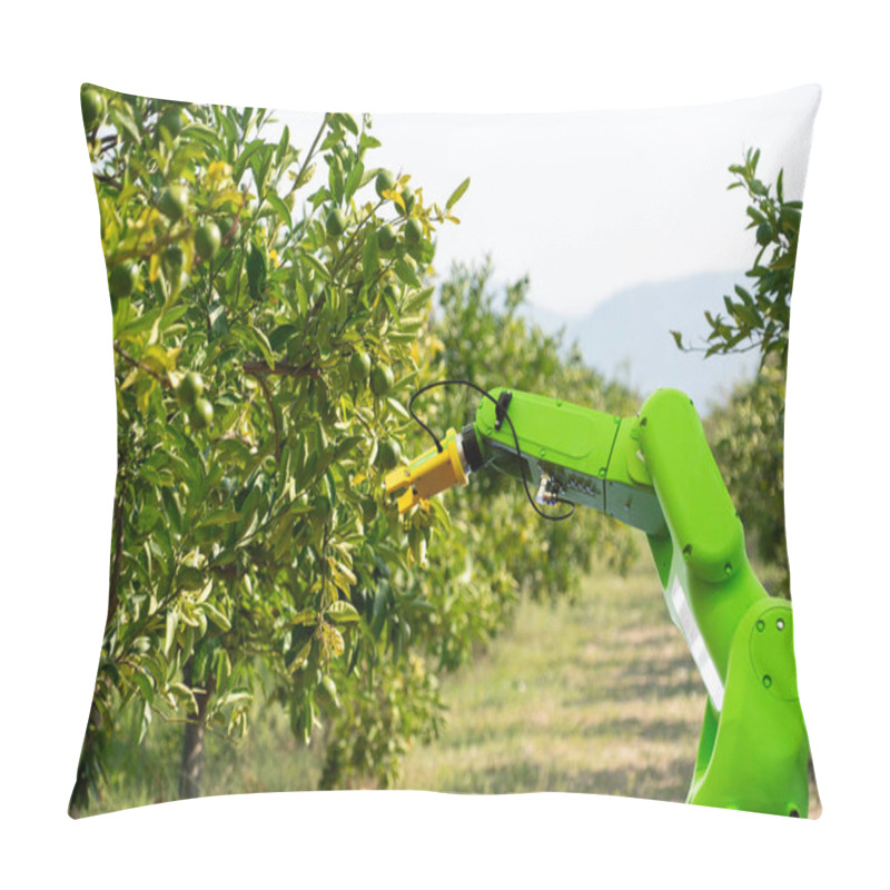 Personality  The Robot Arm Is Working In The Smart Farm. Digital Transformation Of Farming. Pillow Covers