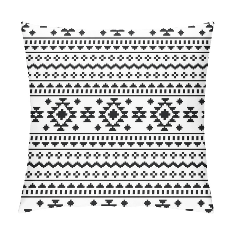 Personality  Geometric Folklore Seamless Ethnic Pattern. Aztec Navajo Tribal Style With Native Pattern. Black And White Colors. Design For Textile, Fabric, Weave, Cover, Carpet, Decorative, Background. Pillow Covers