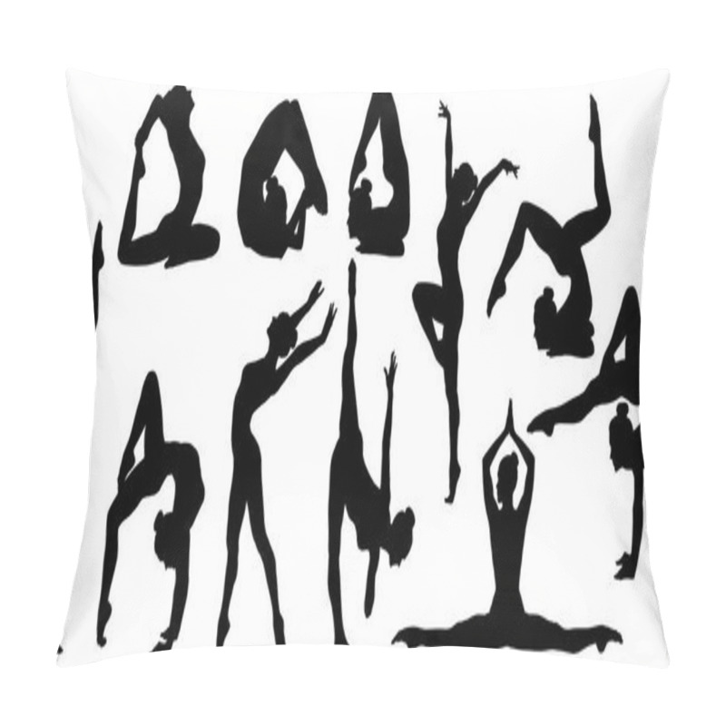 Personality  Gymnastics Poses Silhouette, Set Of Flexible Gymnast Exercise, Acrobat Back Bend And Hand Stand Pose Pillow Covers