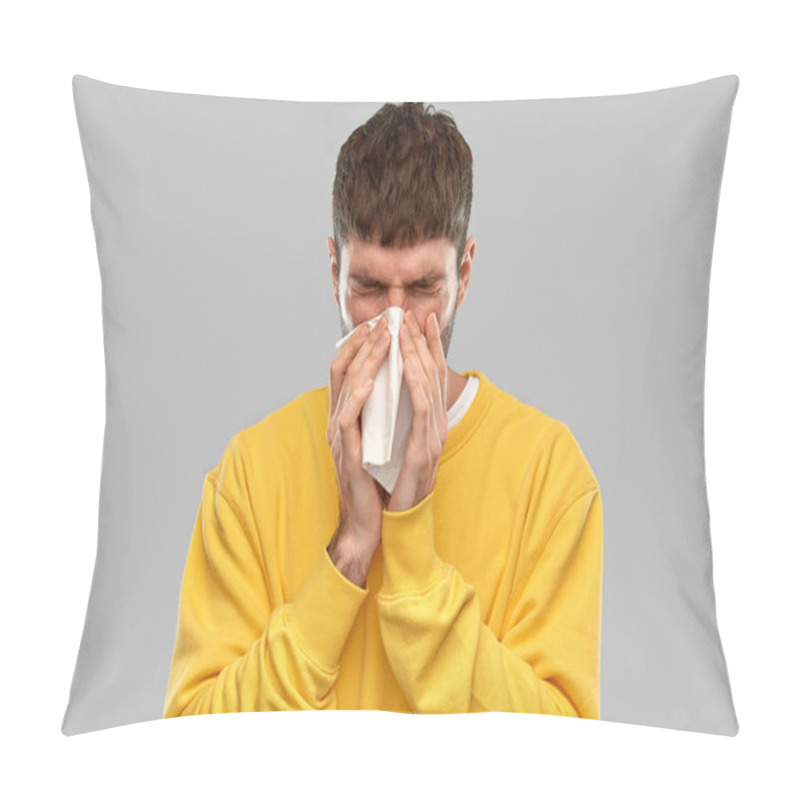 Personality  Man With Paper Napkin Blowing Nose Pillow Covers