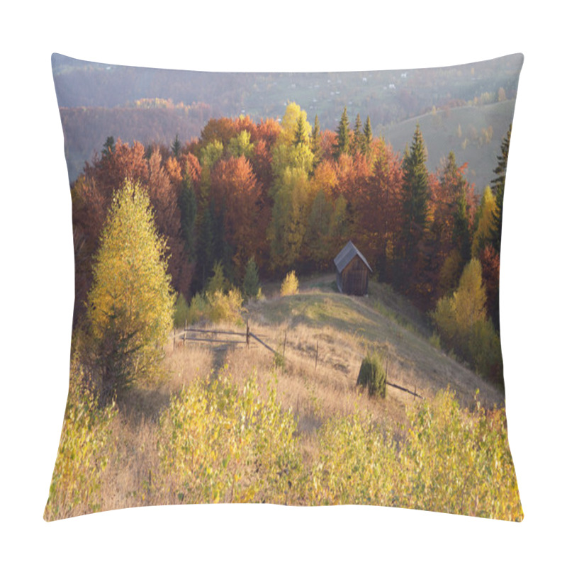 Personality  Autumn Landscape With A Wooden House In The Mountains Pillow Covers