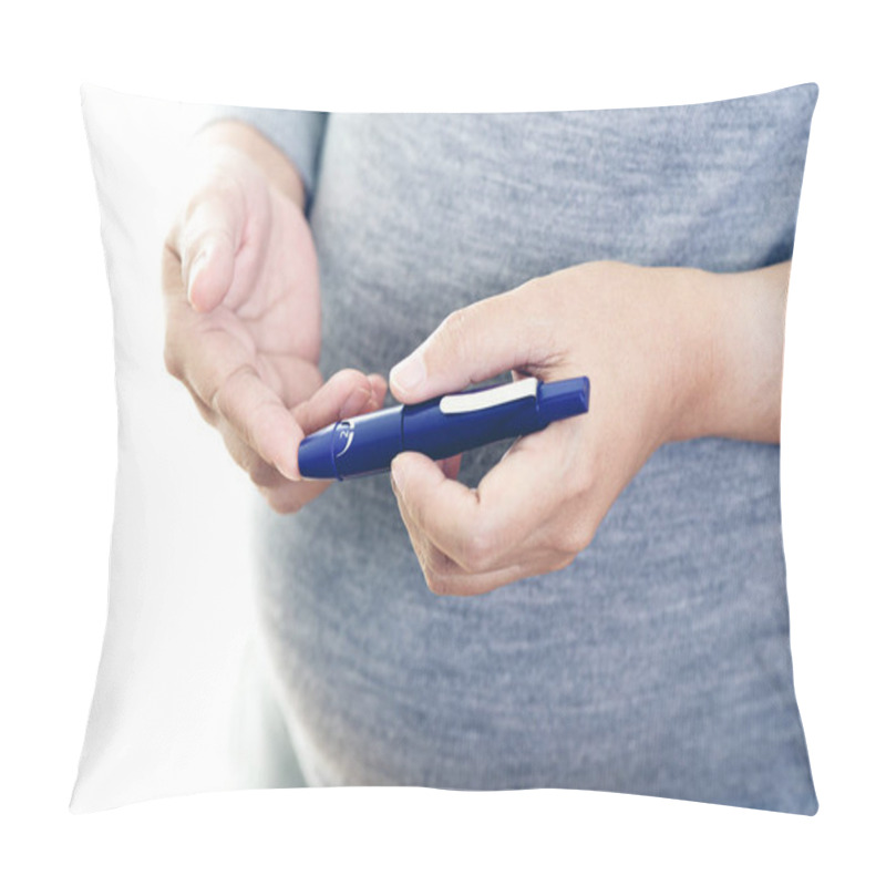 Personality  Pregnant Woman Checking Blood Sugar Level. Gestational Diabetes. Pillow Covers