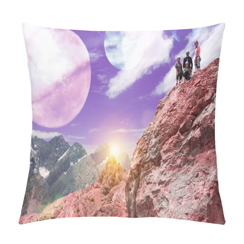 Personality  Alien Planet Mountain Landscape And Climbers On Top Pillow Covers