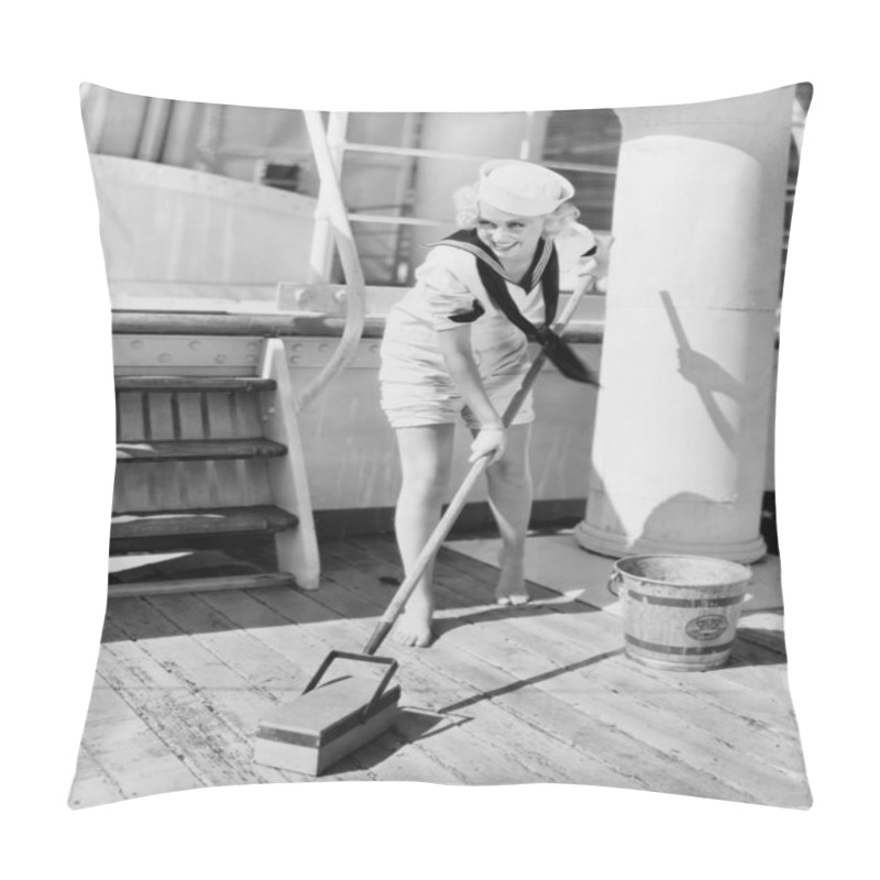 Personality  Female Sailor Swabbing Boat Deck Pillow Covers