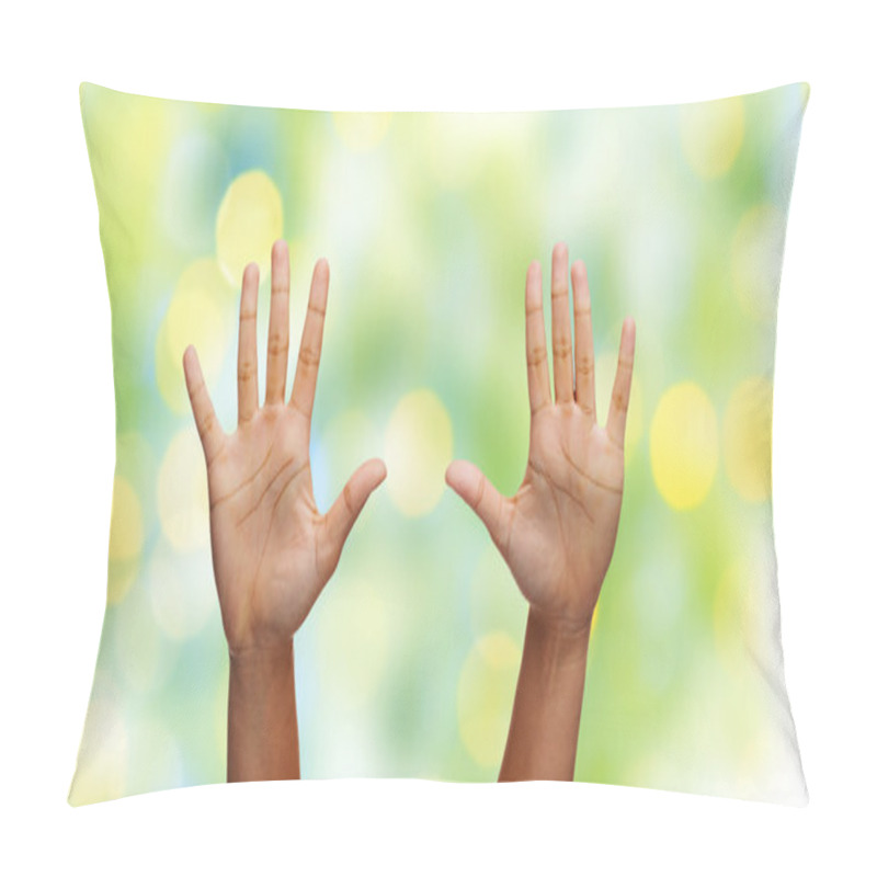 Personality  African Hands Making High Five Over Green Lights Pillow Covers