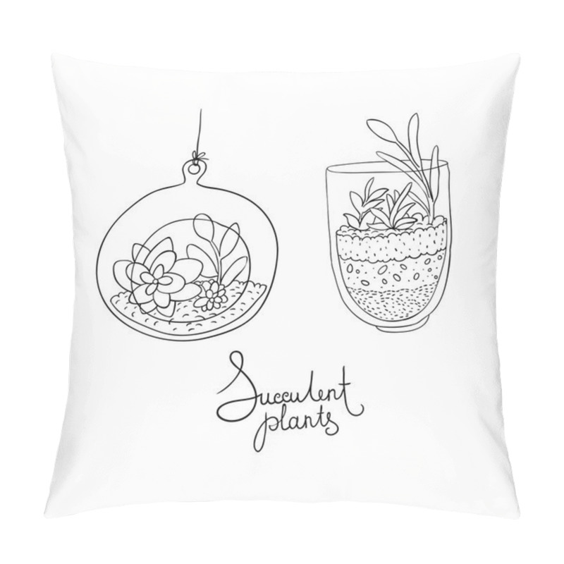 Personality  Vector Glass Terrariums With Succulents Set. Pillow Covers