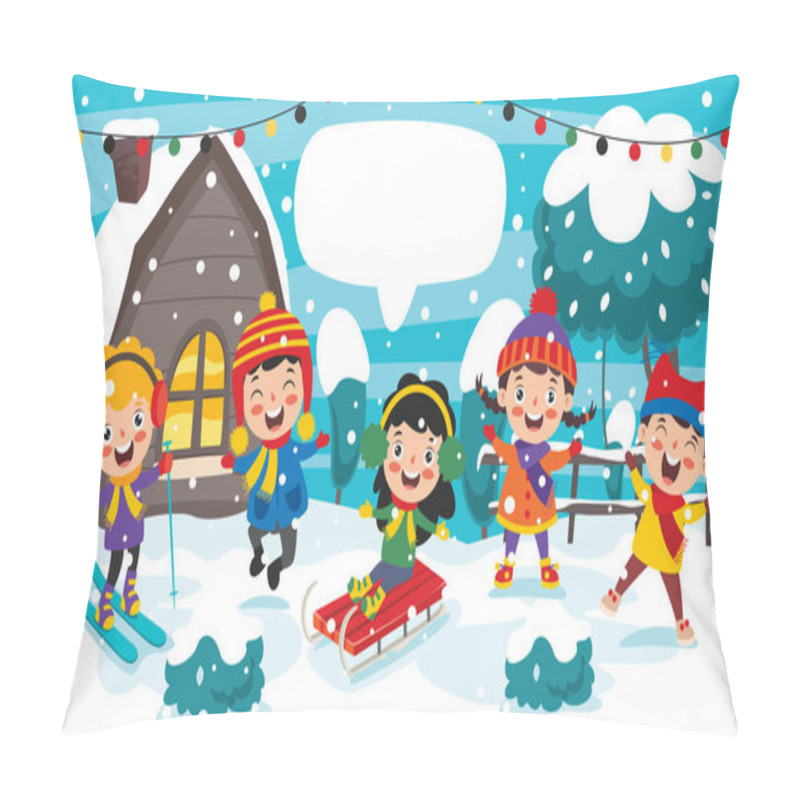 Personality  Funny Kids Playing At Winter Pillow Covers