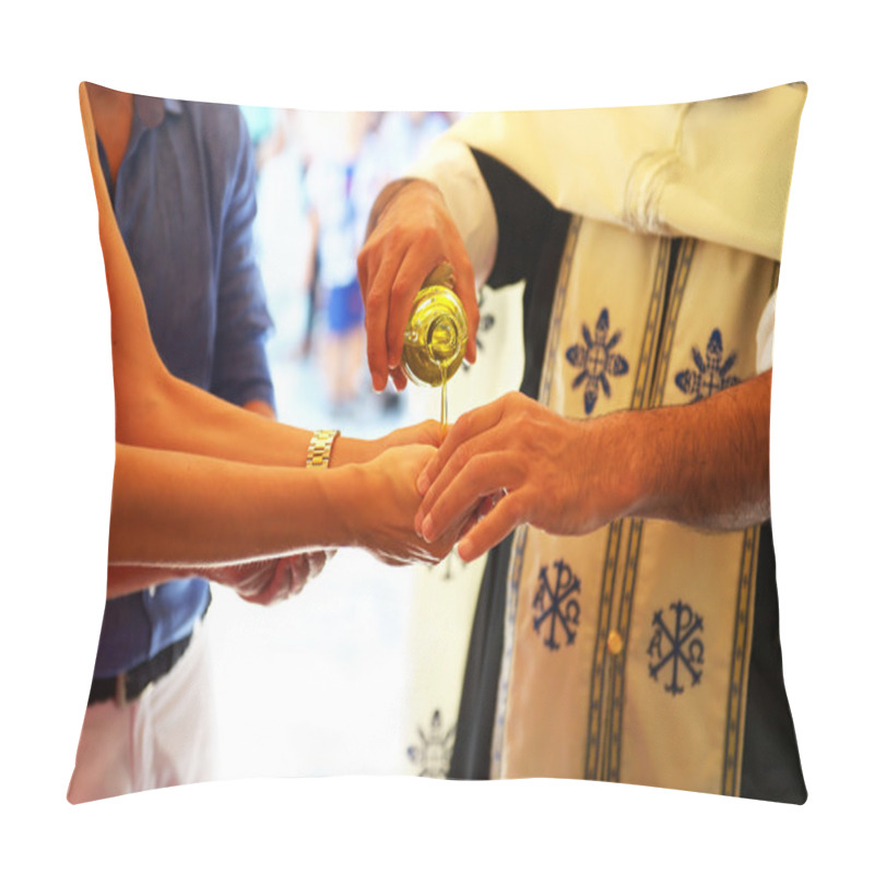 Personality  Orthodox Christening Icon - Priest Puts Baptism Oil On The Hand Of Godmother Pillow Covers