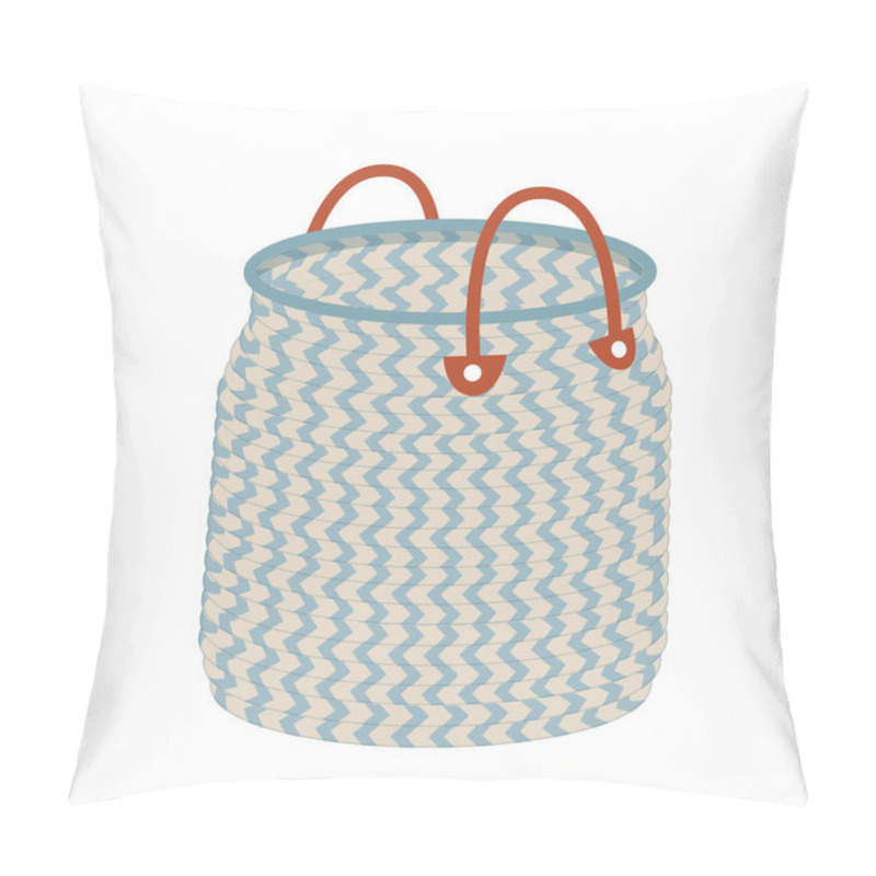 Personality  Woven Basket Vector Illustration. Cartoon Isolated Empty Fashion Fabric Basket Made From Jute Ropes, Natural Box With Handles For Laundry And Home Storage, Interior Decor And Shopping In Store Pillow Covers