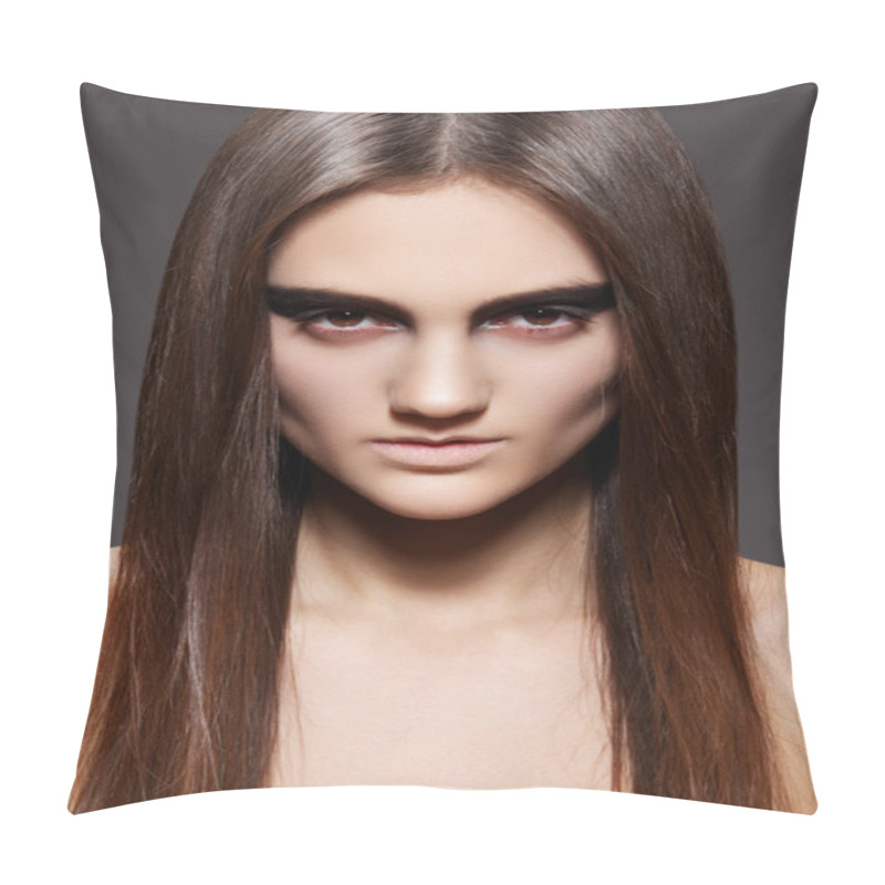 Personality  Closeup Portrait Of A Serious Model With Fashion Smoky Eye Make-up Pillow Covers