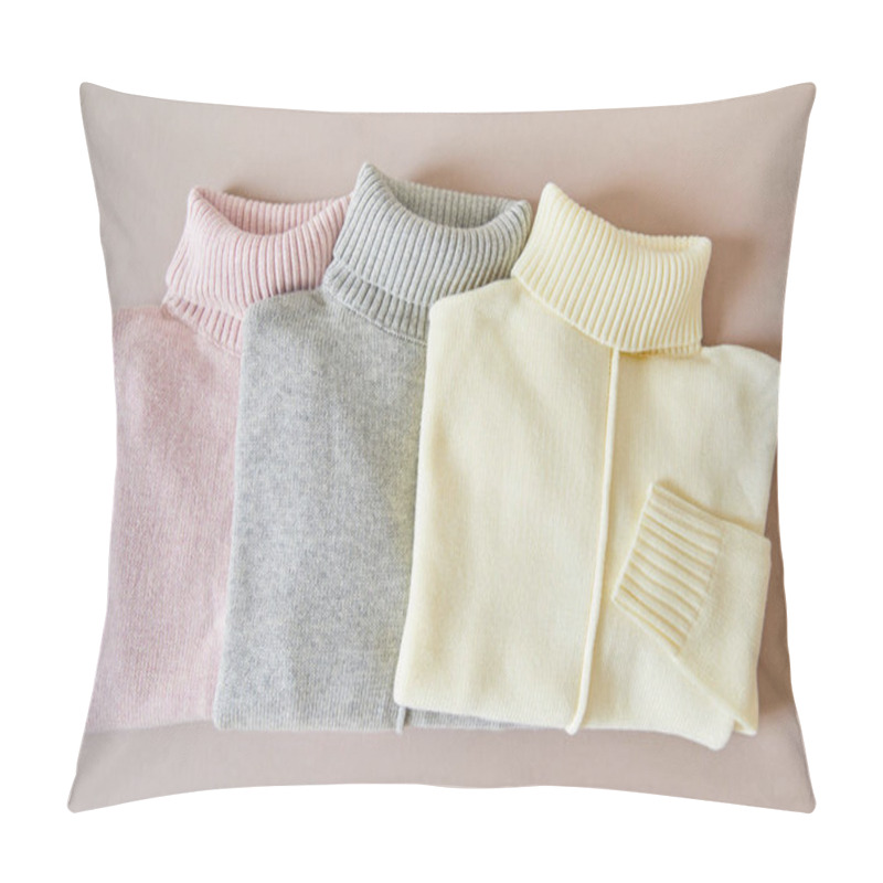 Personality  Top View Of Pink, Beige And Grey Knitted Soft Sweaters Pillow Covers