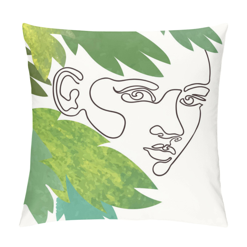 Personality  Outline Illustration Of Woman Face With Exotic Leaves Pillow Covers