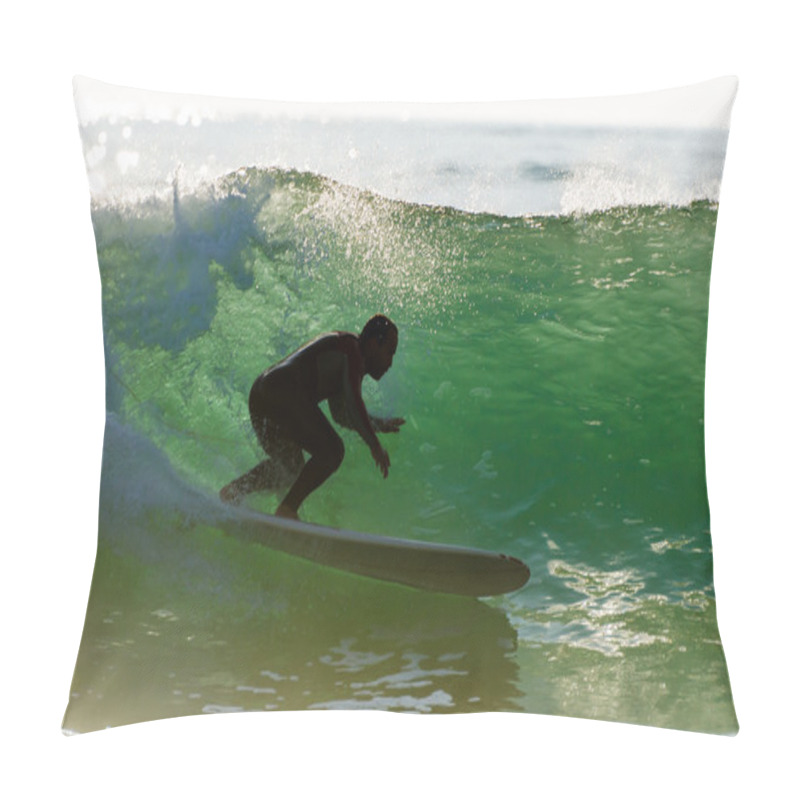 Personality  Long Boarder Surfing The Waves At Sunset Pillow Covers