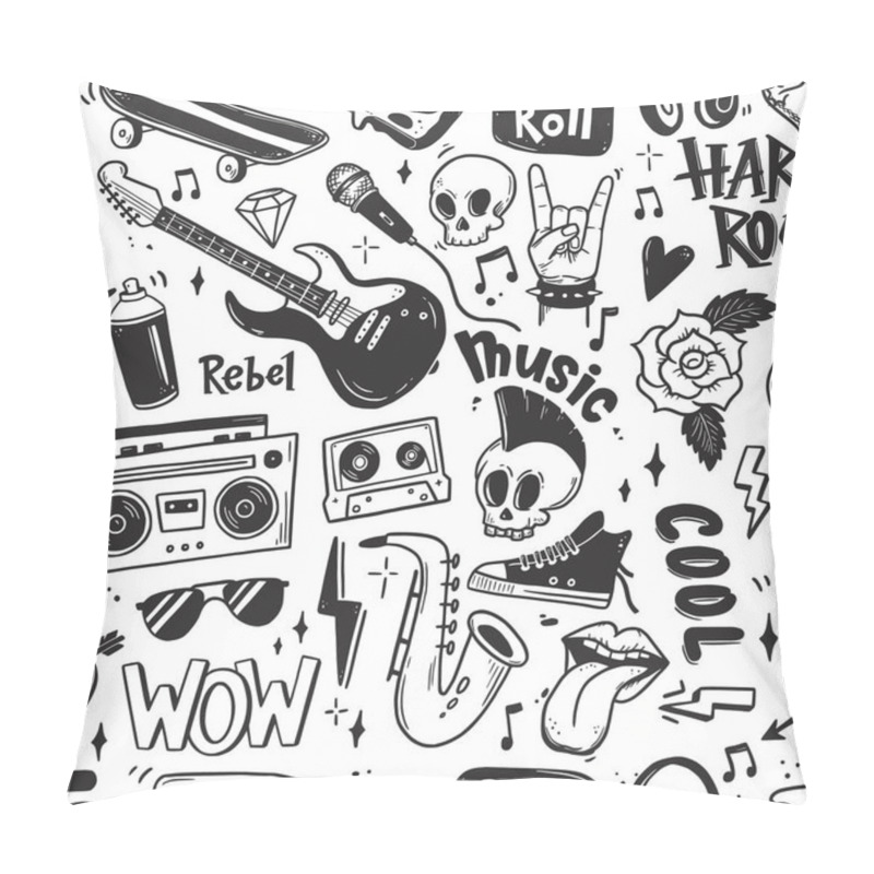 Personality  Rock N Roll, Punk Music Seamless Pattern Pillow Covers