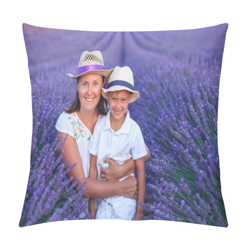 Personality  Boy With His Mother In Lavender Summer Field Pillow Covers