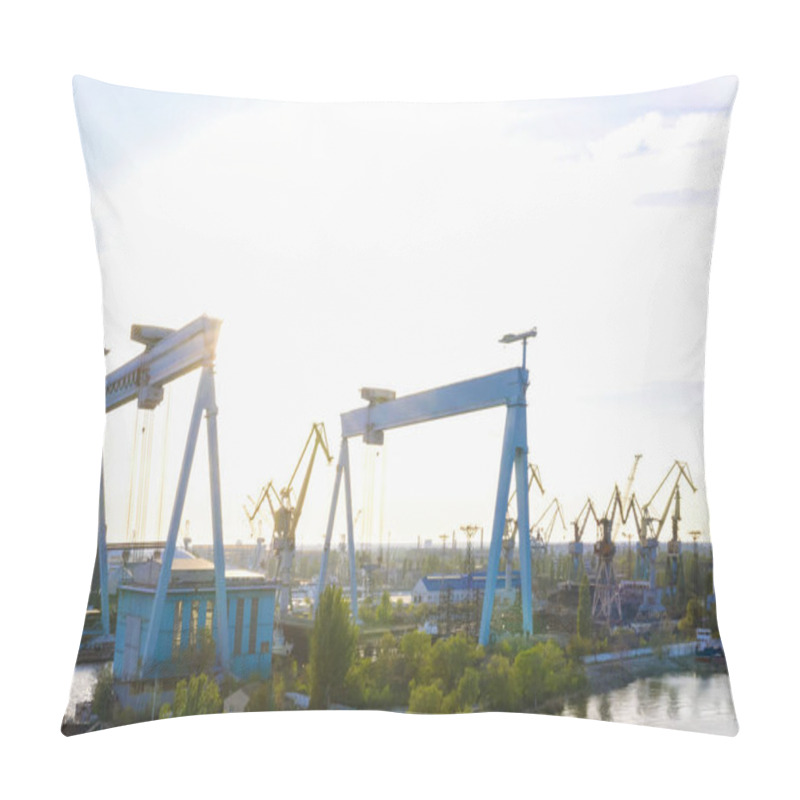 Personality  Big Port Cargo Cranes In A Beautiful Summer Day. Shipbuilding.Industrial Production. Nikolaev Pillow Covers