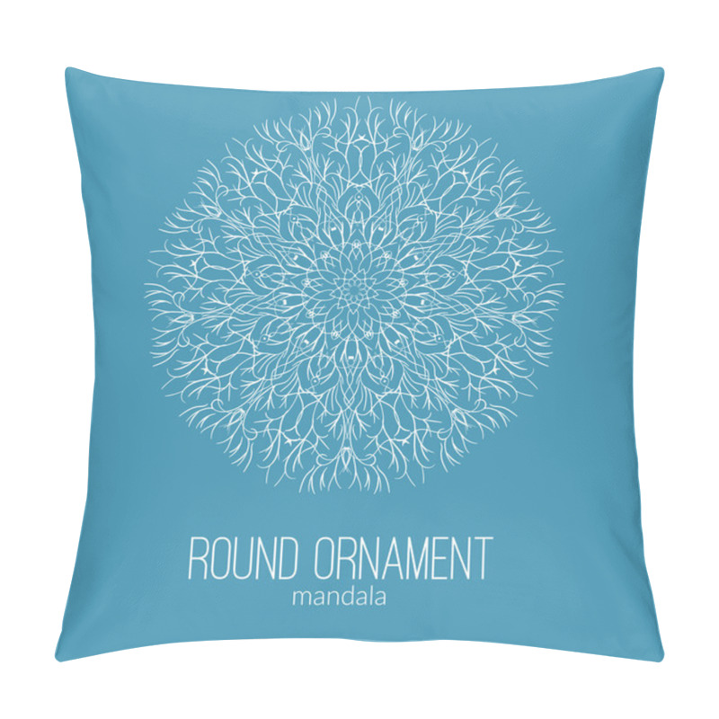 Personality  Vector Hand Drawn White Floral Mandala Circle Ornament Isolated On The Blue Background.  Pillow Covers