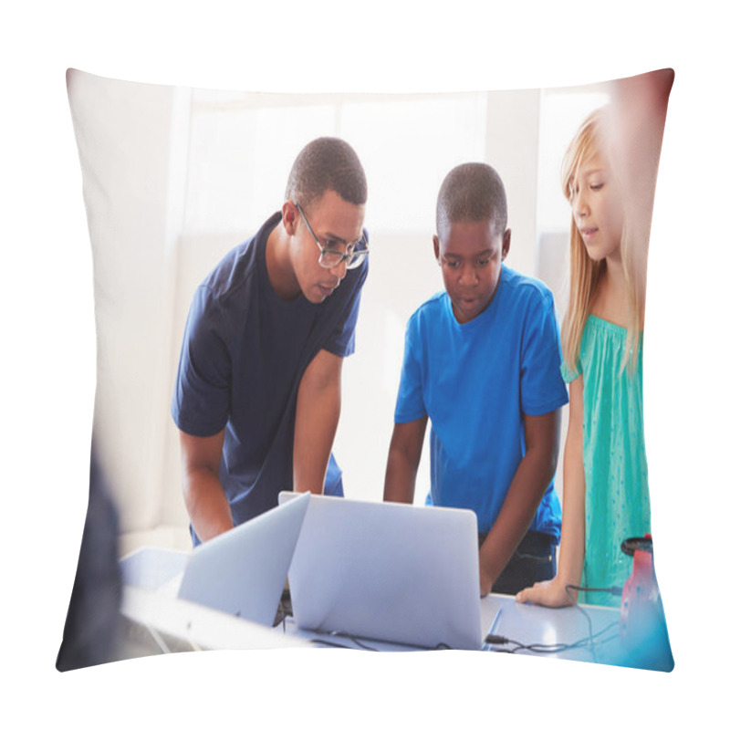 Personality  Group Of Students In After School Computer Coding Class Learning To Program Robot Vehicle Pillow Covers