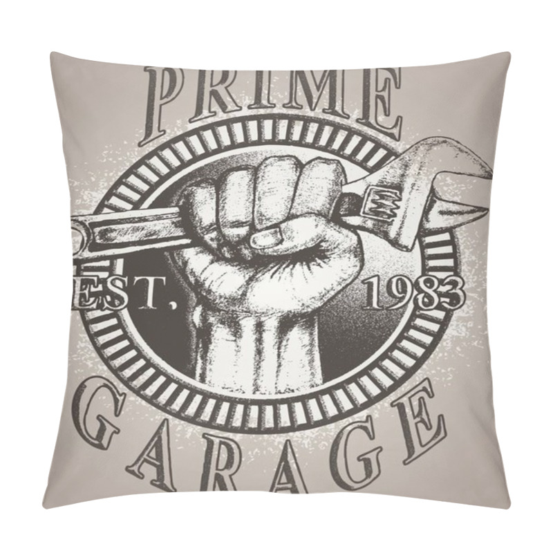 Personality  Hand Hold Adjustable Wrench Sketch Grunge Logo Vector Pillow Covers