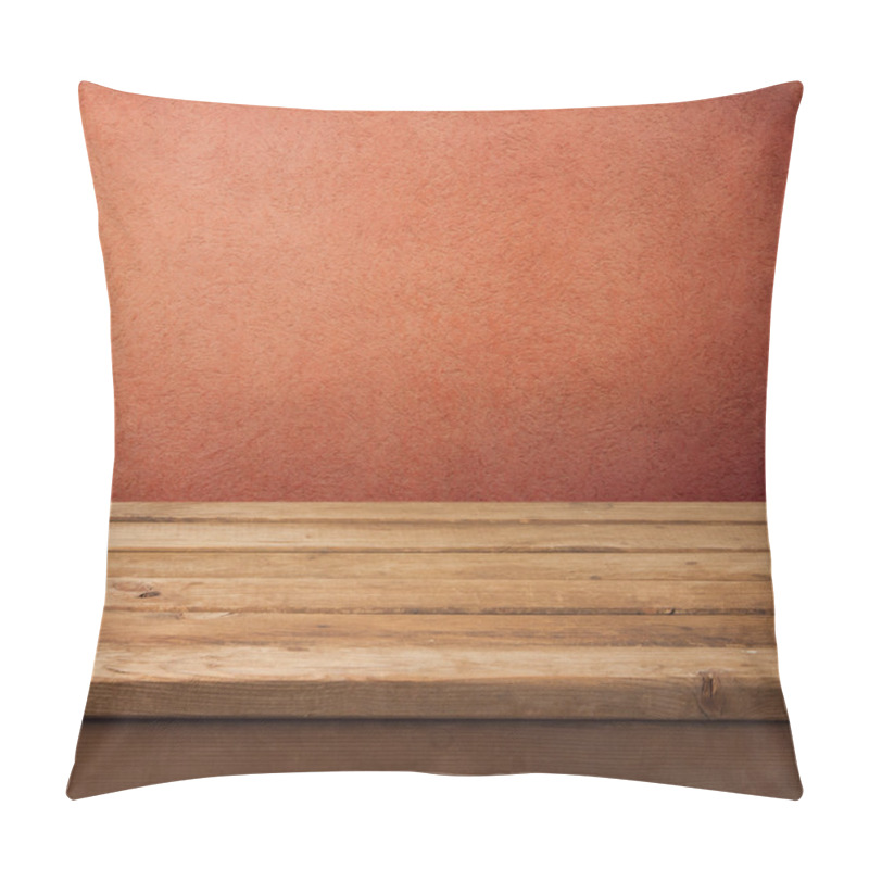 Personality  Background With Empty Wooden Deck Table And Grunge Rough Wall Pillow Covers