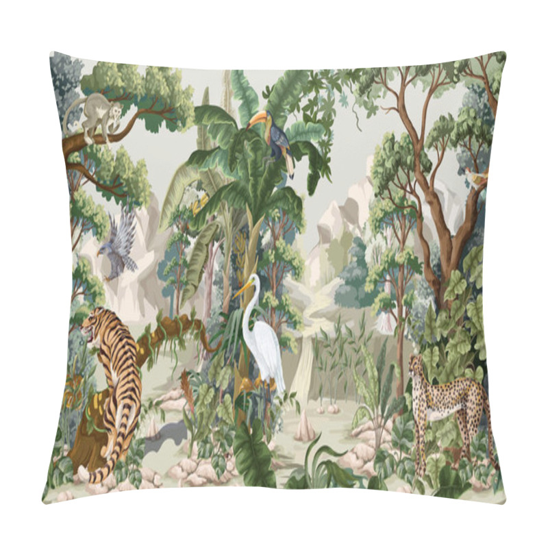 Personality  Jungle Landscape With Animals. Interior Vector Print. Pillow Covers