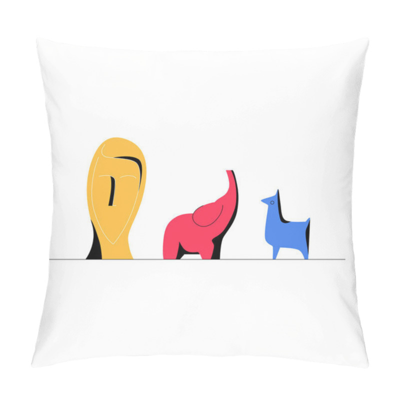 Personality  Abstract Animal Sculptures Including A Llama, Elephant, And Decorative Design Arranged In A Modern Art Style, Showcasing Creativity And Artistic Decoration. Pillow Covers