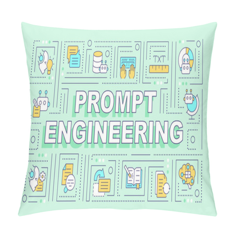 Personality  Prompt Engineering Green Word Concept. Instruction For Ai Model. Typography Banner. Flat Design. Vector Illustration With Title Text, Editable Line Icons. Ready To Use. Arial Black Font Used Pillow Covers