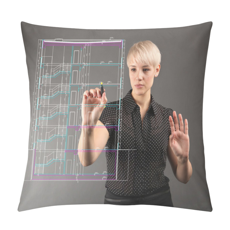 Personality  Blueprint Design Technical Concept - Girl Drawing On Screen Pillow Covers