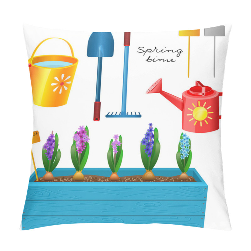 Personality  Box With Blooming Hyacinths And A Set Of Garden Tools Pillow Covers