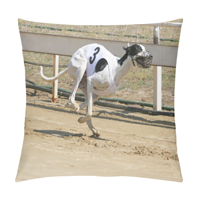 Personality  Sprinting Dynamic Greyhound On The Race Course Pillow Covers