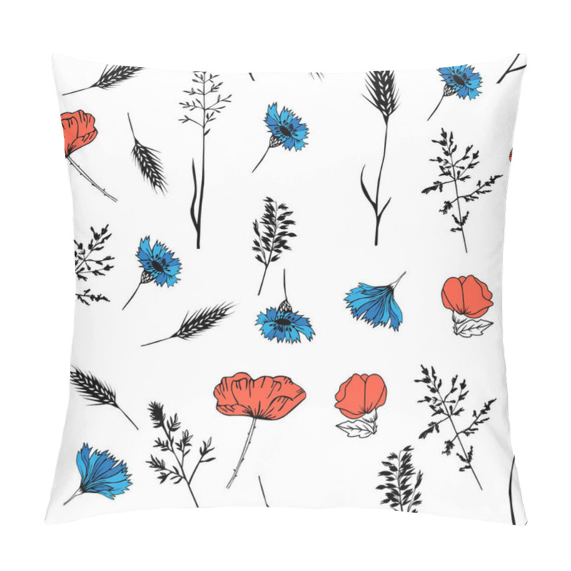 Personality  Seamless Background, Cereals, Plants, Fine Grass. Poppies And Cornflowers.  Pillow Covers