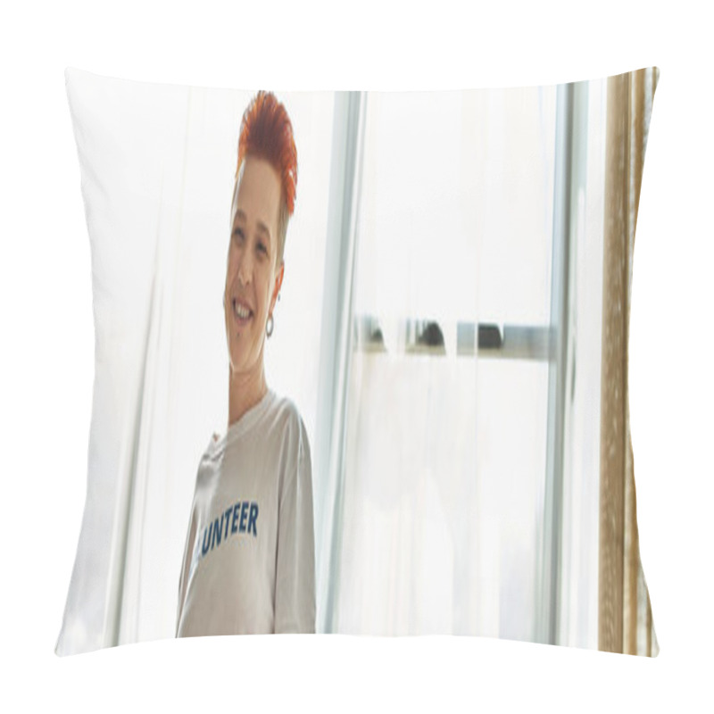 Personality  A Red-haired Woman Gazes At Her Reflection In A Mirror, Contemplating Herself. Pillow Covers