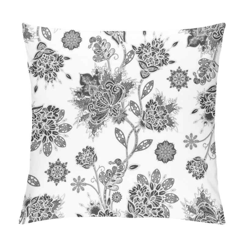 Personality  Seamless Pattern. Brilliant Lace, Stylized Flowers. Openwork Weaving Delicate, Paisley. Monochrome Tracery, Openwork Curls. Pillow Covers