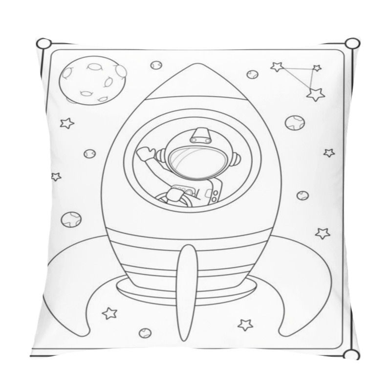 Personality  Cute Astronaut Flying On A Rocket Into Space Suitable For Children's Coloring Page Vector Illustration Pillow Covers