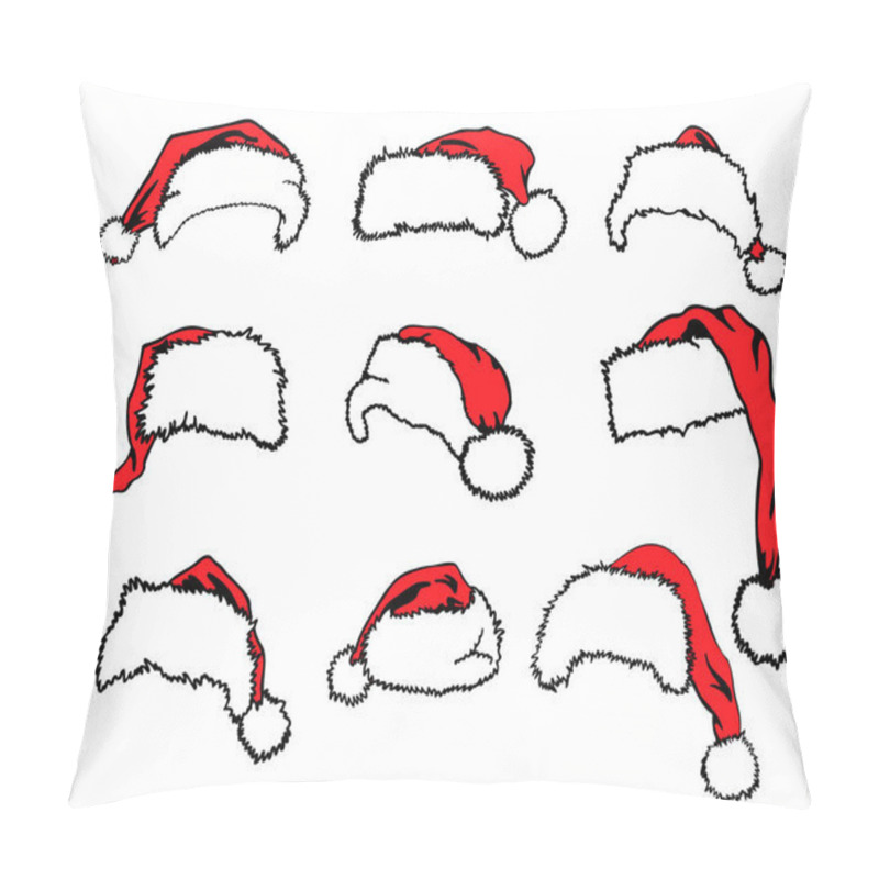 Personality  Set Of Hand Drawn Red Santa Claus Hats Isolated On White Background - Vector Pillow Covers