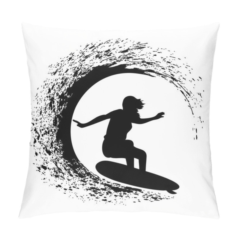 Personality  Silhouette Of The Surfer On An Ocean Wave In Style Grunge Pillow Covers