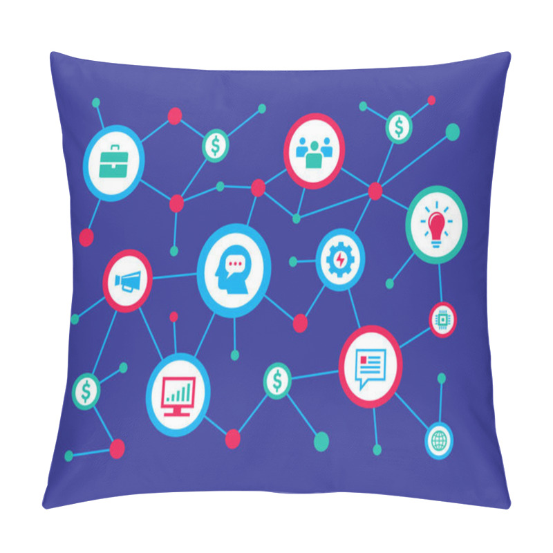 Personality  Global Communication Computer Network - Concept Banner Design. Abstract Internet Layout. Icons Set. Infographic Computing Connection Systems. Vector Illistration.  Pillow Covers