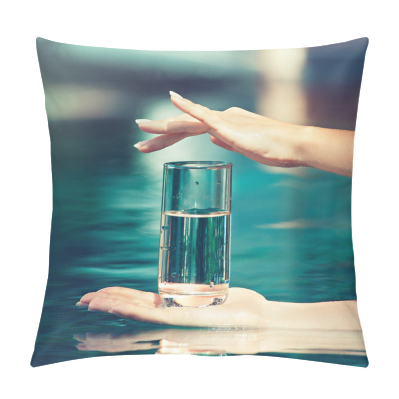 Personality  Female Hands With Glass Of Water Pillow Covers