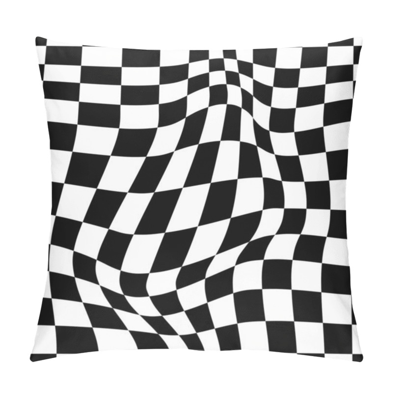 Personality  Psychedelic Checkerboard Or Race Flag. Visually Striking Design Featuring Black White Colors. Trippy Geometric Shapes. Optical Illusions, Retro Art, Mesmerizing Visual Vintage Vector Illustration Pillow Covers