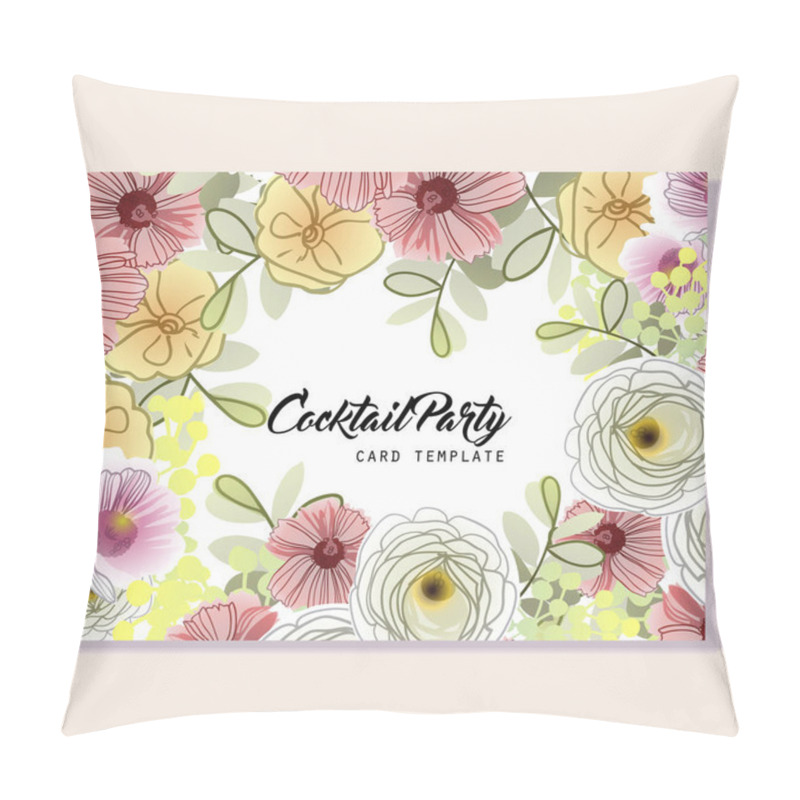 Personality  Invitation Card Template With Beautiful Lush Pastel Flowers On White Background Pillow Covers