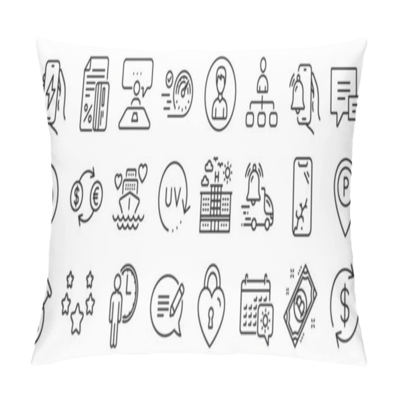 Personality  Set Of Business Icons, Such As Message, Credit Card, Delivery Notification Icons. Parking, Recovery Data, Chemistry Lab Signs. Stars, Currency Exchange, Usd Exchange. Waiting, Alarm Clock. Vector Pillow Covers