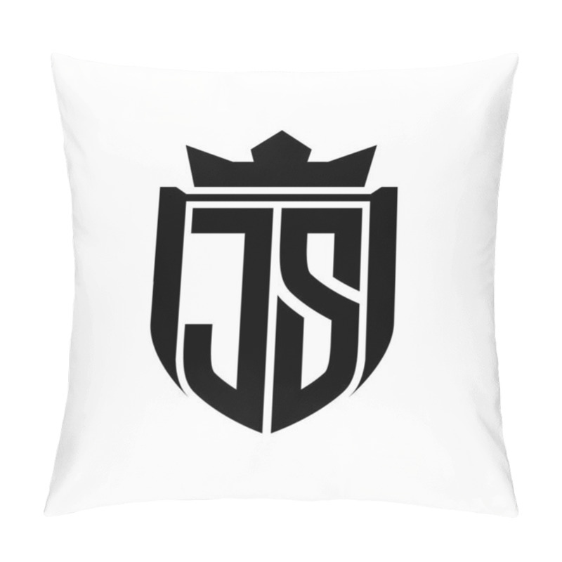 Personality  JS Letter Logo With Shield Shape Inside Shield Badge Crown On White Background Template Design Pillow Covers