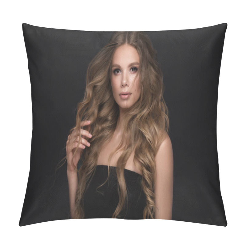 Personality  Beautiful Blond Girl With A Perfectly Curls Hair, And Classic Make-up. Beauty Face And Hair. Pillow Covers