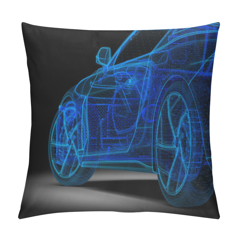 Personality  Blue Generic Unbranded Wireframe Car In The Dark: 3D Illustration Pillow Covers