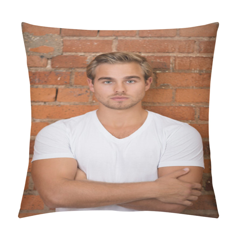 Personality  Man In Front Of Brick Wall Pillow Covers