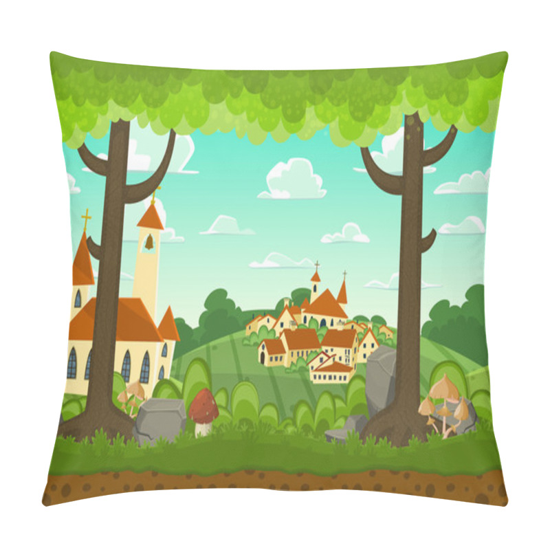 Personality  Parallax Cartoon Country Horizontal Landscape, Nature Vector Illustration Pillow Covers