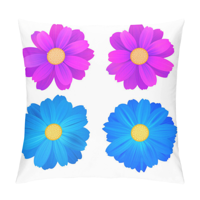 Personality  Set Of Isolated Buds Of Flowers, Blue And Purple Gerbera. Vector Colorful Flowers On White Background. Template For For T-shirt, Fashion, Prints And Other Design Pillow Covers